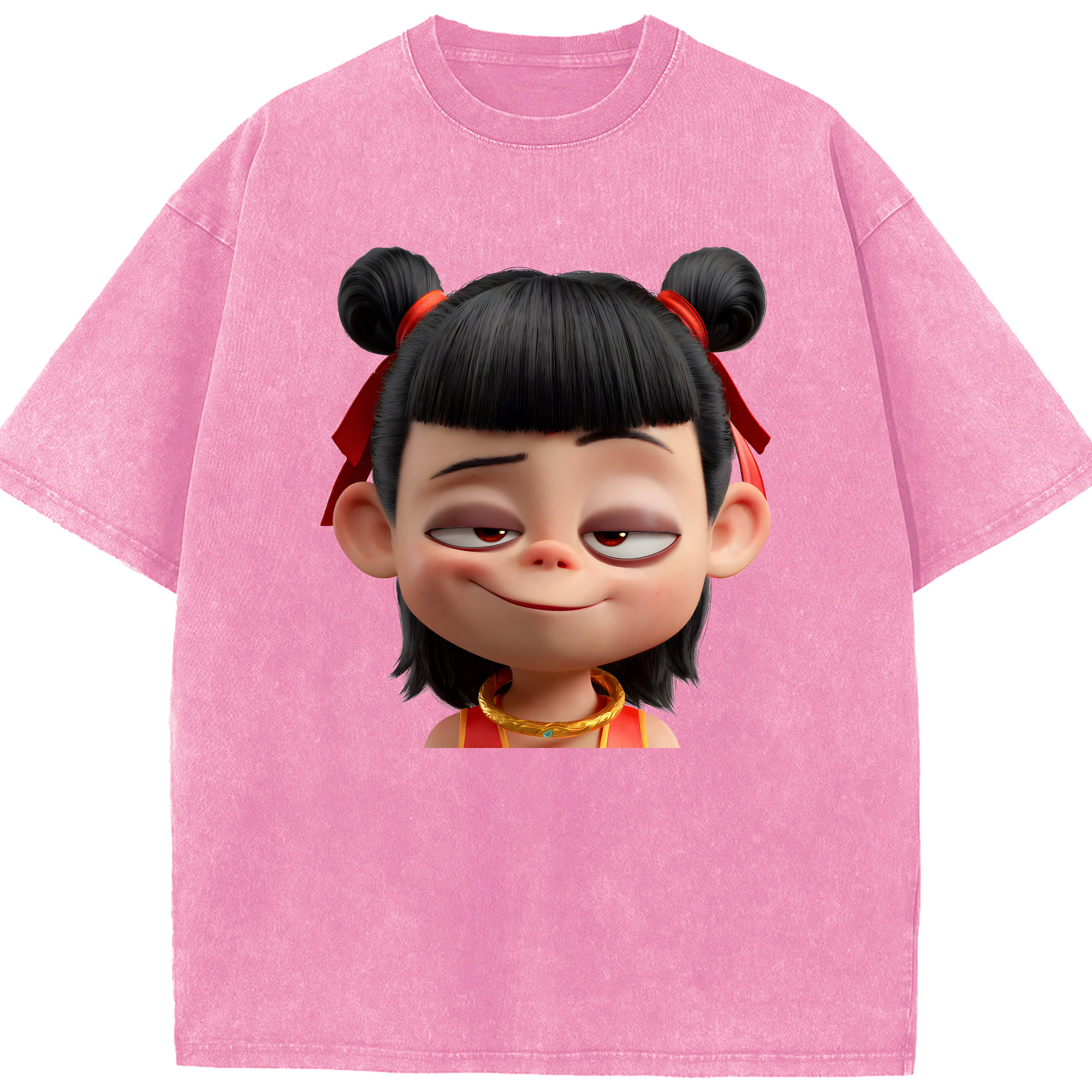 （画像用） Ne Zha 2 ナタ 魔童の大暴れ 綿100% ヴィンテージ風 半袖Tシャツ（フロントプリント）
